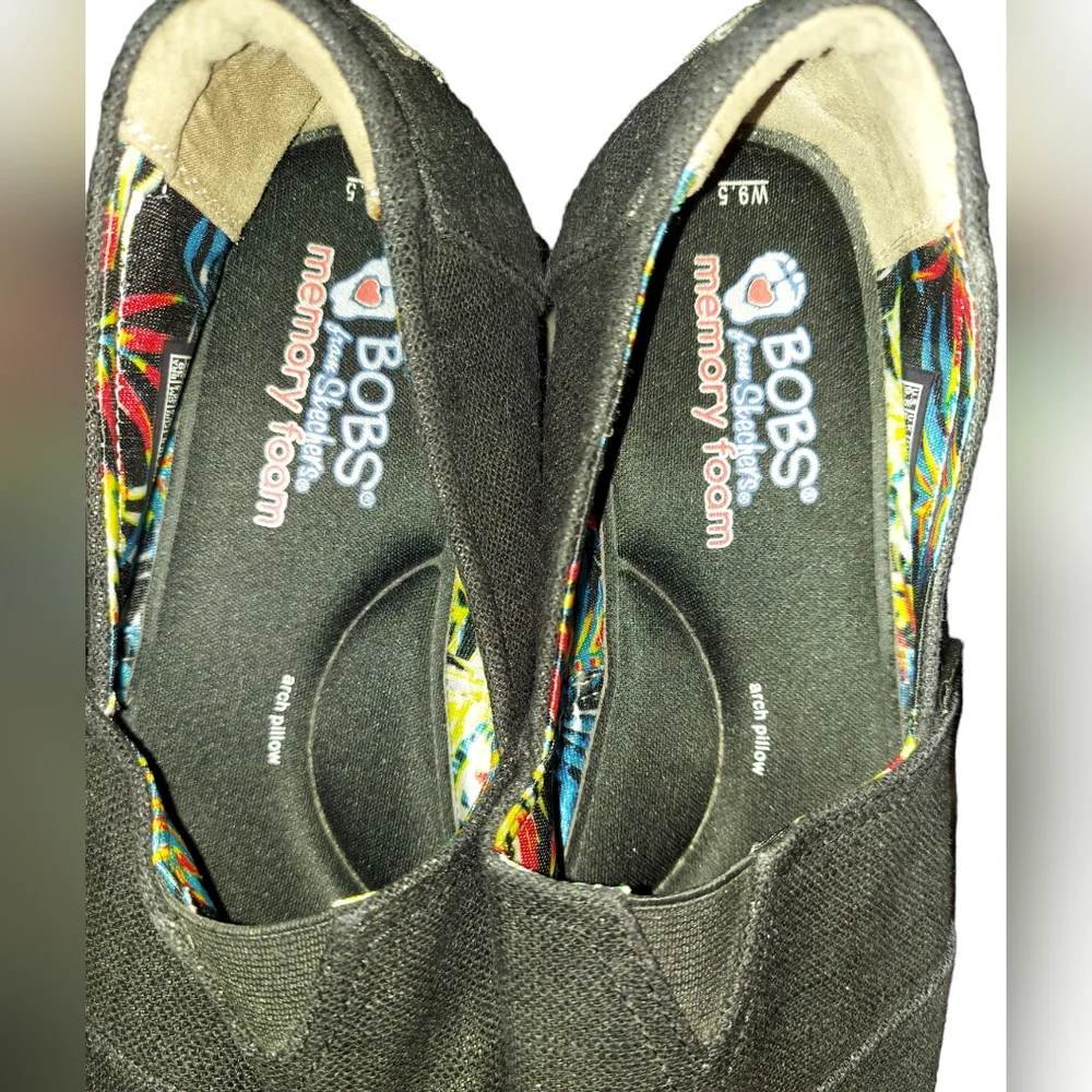 BOBS From Skechers Black Canvas Espadrilles Slip-On Shoes Women's Size 9.5
